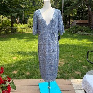 Adrianna Papell Dusty Blue Midi Lace Beaded Dress Size 16 NWT